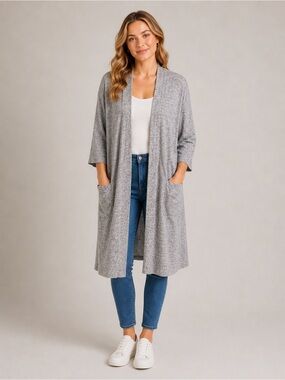 Aritzia Wilfred Free Grey Oversized Cardigan XXS Open Front Cozy Knit Sweater